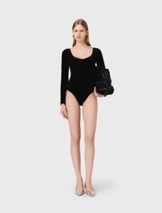 Bodysuit i sammet med korsettdetaljer