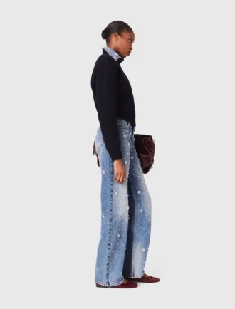 Brodade jeans med vida ben