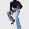 Brodade jeans med vida ben