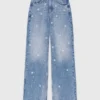 Brodade jeans med vida ben