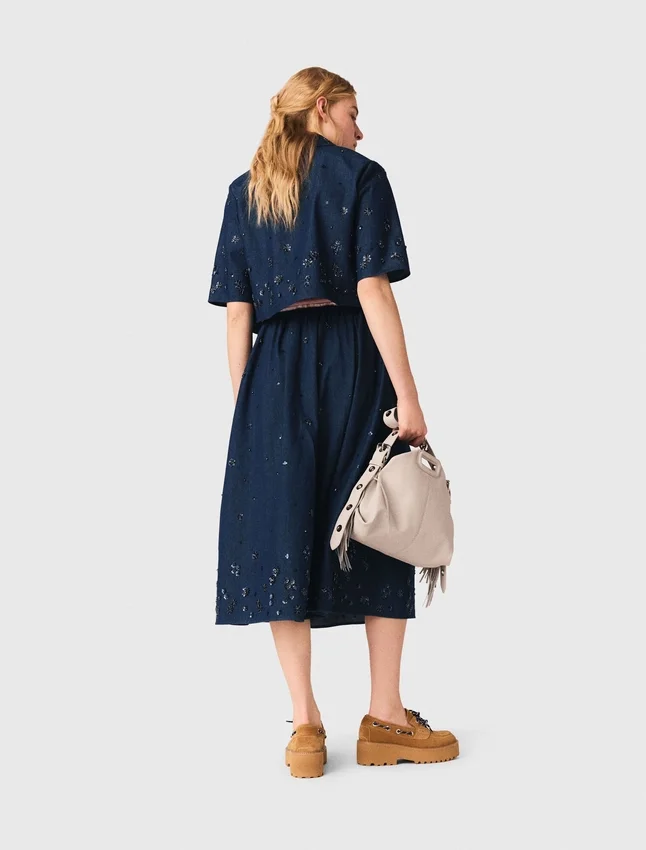Broderad kort denimskjorta Broderad kort denimskjorta