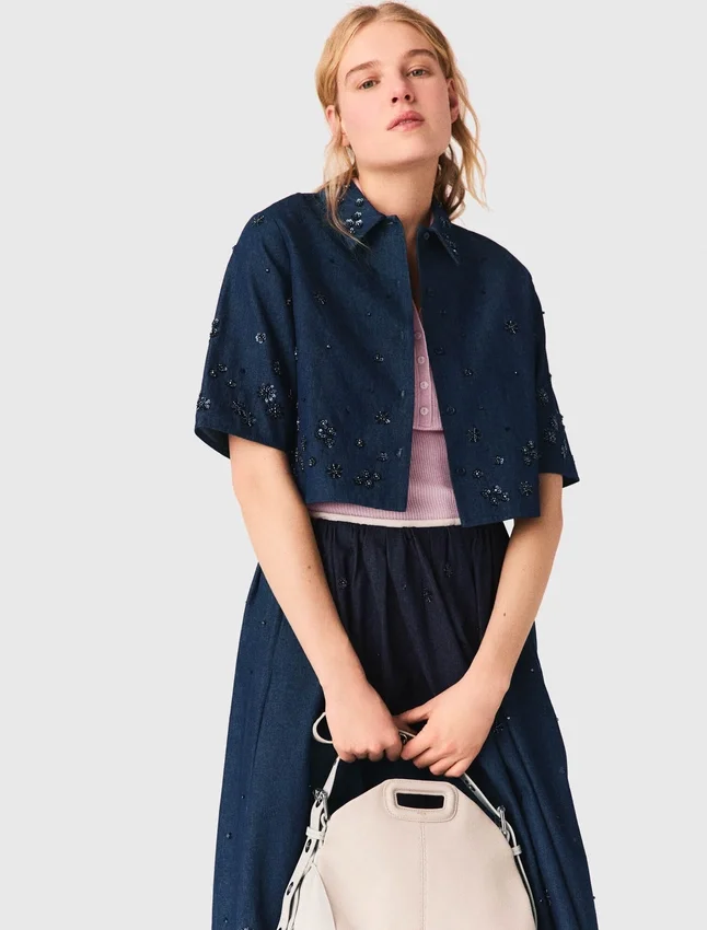 Broderad kort denimskjorta Broderad kort denimskjorta