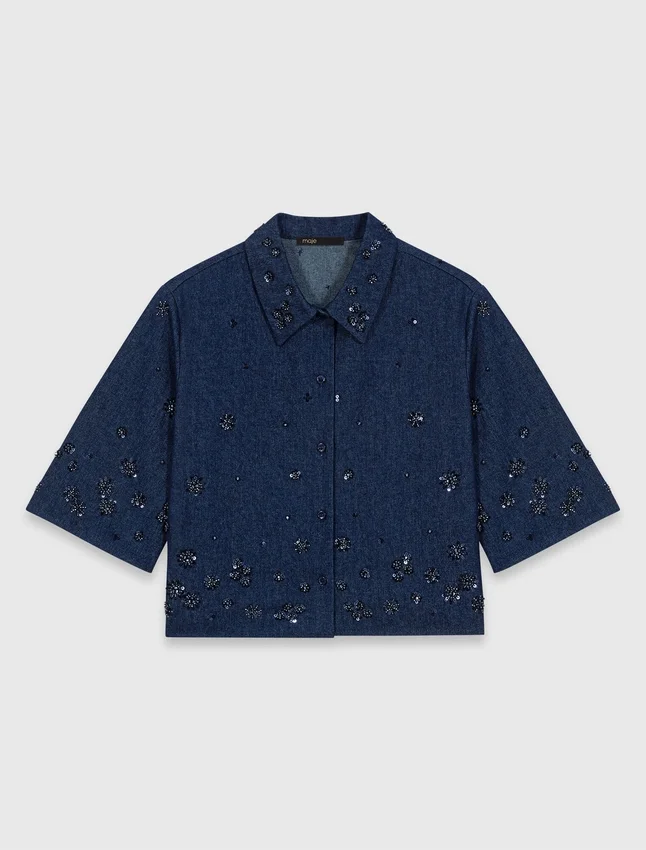 Broderad kort denimskjorta Broderad kort denimskjorta