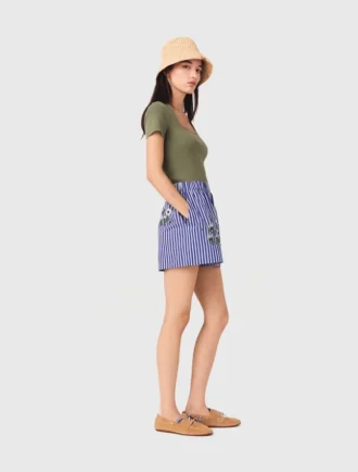 Broderade randiga bomullsshorts