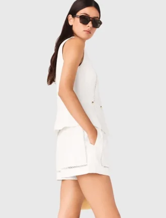 Broderade shorts i linneblandning