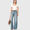 Jeans med breda ben och blommig broderi Jeans med breda ben och blommig broderi