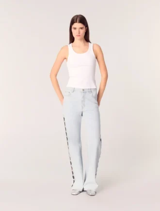 Jeans med vid ben och strass