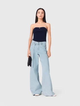 Jeans med vid ben och strass