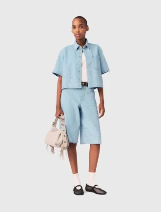 Kort denimskjorta med strass