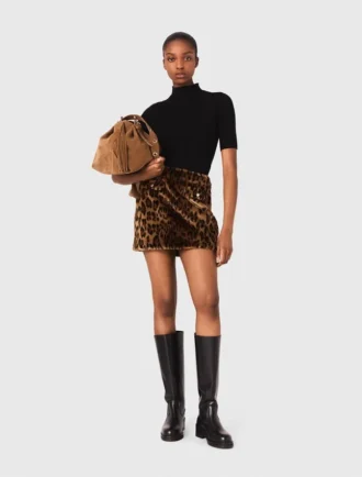Minikjol i fuskpäls med leopardmönster