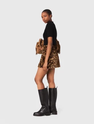 Minikjol i fuskpäls med leopardmönster