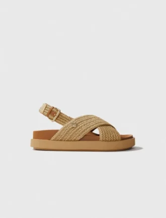 Platta sandaler med raffiaeffekt Platta sandaler med raffiaeffekt