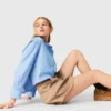 Plisserade bomullsshorts