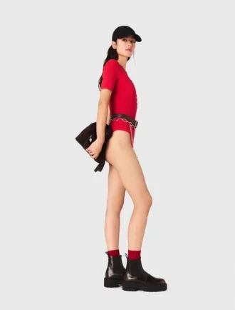 Ribbstickad kortärmad body