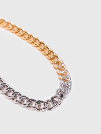 Tvåfärgat halsband med strasslänkar Tvåfärgat halsband med strasslänkar