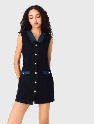 Tweedklänning med denimdetaljer