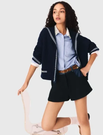 Tweedshorts med detaljer i denim